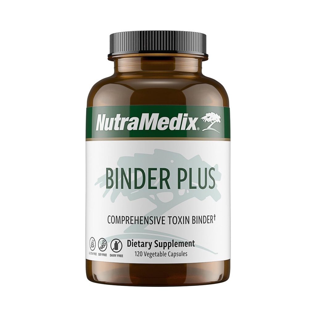 NutraMedix Binder Plus - Omfattande Toxin Binder & Body Detoxifier - Prebiotic Antioxidant Support + Inulin, Bentonite, Aloe Vera, Aktiverad Charcoal, Fulvic Minerals & Chitosan (120 kapslar)