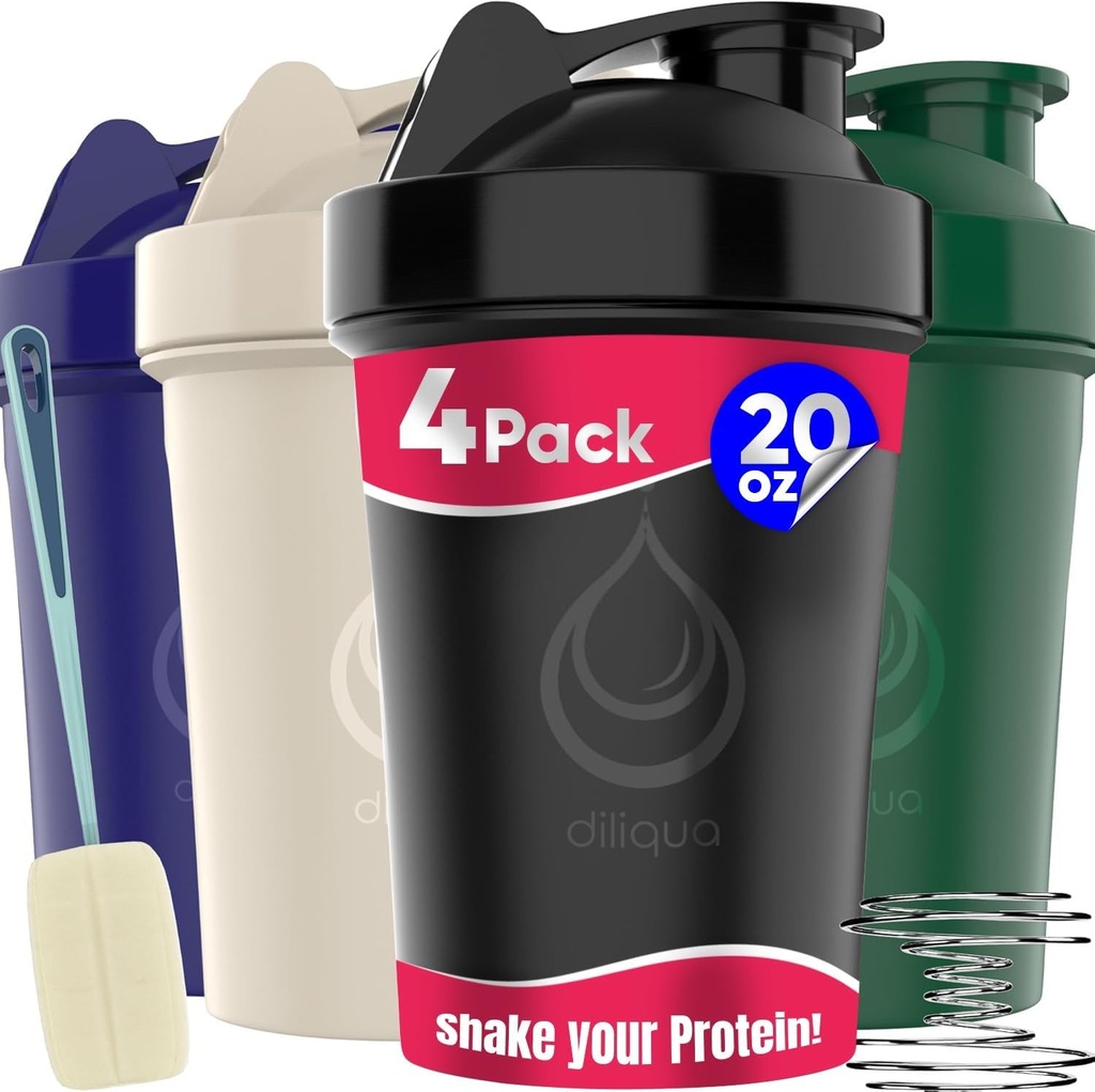4 PACK, 20 oz Shaker Bottles med Wire Whisks för proteinblandningar | Leakproof Blender Shaker Bottle Pack | BPA-Free & Dishwasher Safe | Shaker flaska | Shaker Cups för skakar Bottle Pack