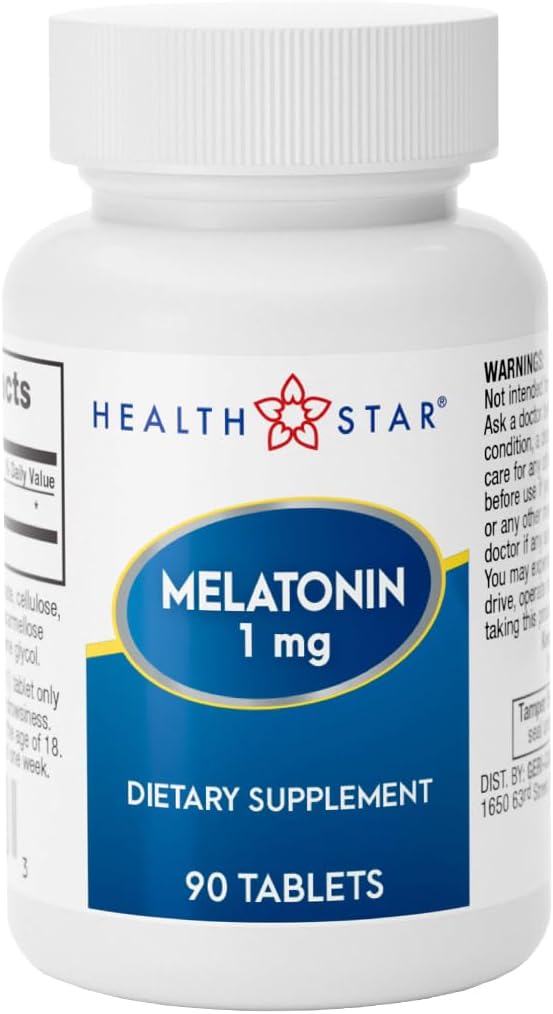 GeriCare Melatonin 1mg Sleep Support Supplement, Gentle Nighttime Sleep Aid, Non-Habit Forming, hjälper till att främja avkoppling och återstående sömn, Jet Lag Recovery och bättre Nighttime Rest, 90 tabletter