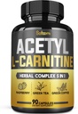 5in1 Acetyl L-Carnitine Complex Capsules - 2600mg Daily - Body, Brain & Immune Health Support - Combined Alpha Lipoic Acid, Green Tea, Green Coffee Bean & Raspberry Ketones - 90 Counts for 3 Month