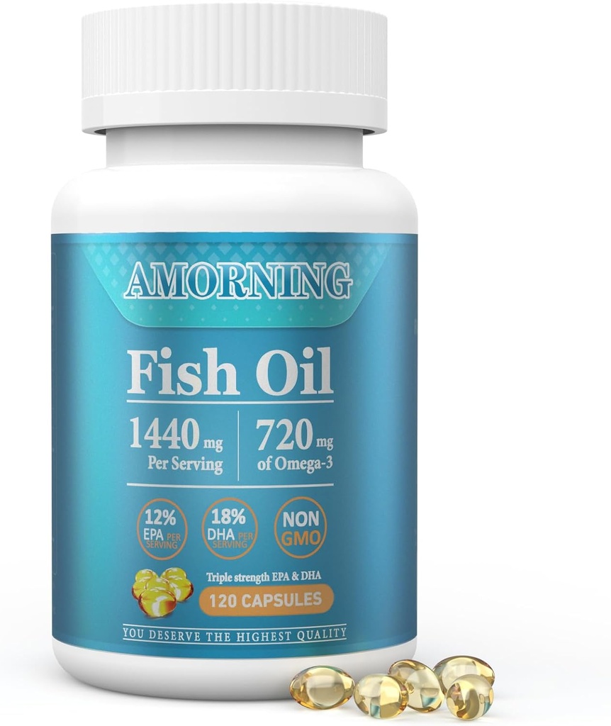 Fish-Oil Omega3-EPA DHA-Supplement Burpless-Softgels - 120Capsules 1440 mg per servering Mini Size Healthy Heart Support Fatty Acids Supplement hjälper till att upprätthålla hälsosam triglyceridnivåer