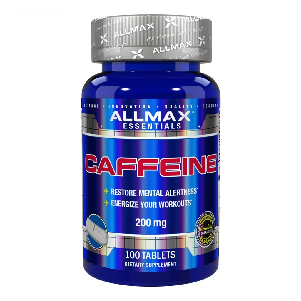 ALLMAX Nutrition Koffeinpiller, Hållbar energi & Pre - Träning Mental Fokus, Snabb Absorbing & Vegan, 200 mg, 100 tabletter