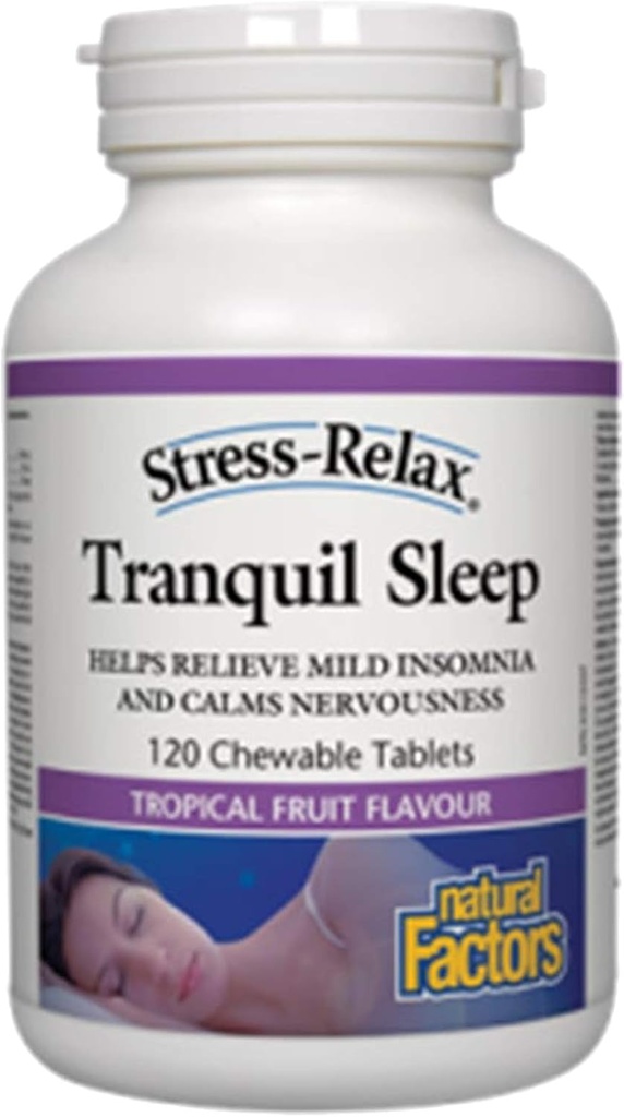 Stress-Relax tuggbar lugn sömn av naturliga faktorer, sömntillägg, tropisk frukt smak, 60 tabletter