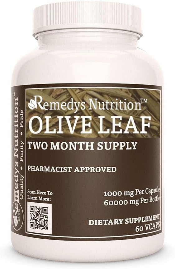 Remedys näring Olivblad | 1000 mg, 60 Vegan Capsules Herbal Dietary Supplement | Tvåmånaders Supply