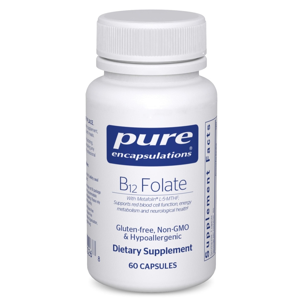 Rena inkapslingar B12 folat - Energiförsörjning för att stödja nerver, energimetabolism och kognitivt stöd * - med vitamin B folat som Metafolin - 60 kapslar