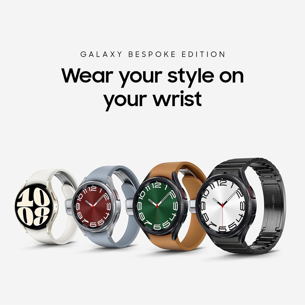 SAMSUNG Galaxy Watch 6 Bespoke Edition 47mm Exclusive Bluetooth Smartwatch, Health, Fitness, Sleep, HR Tracker, förbättrat batteri, Sapphire Crystal Glass, US Version, Black D-Buckle Band, Hybrid Camel