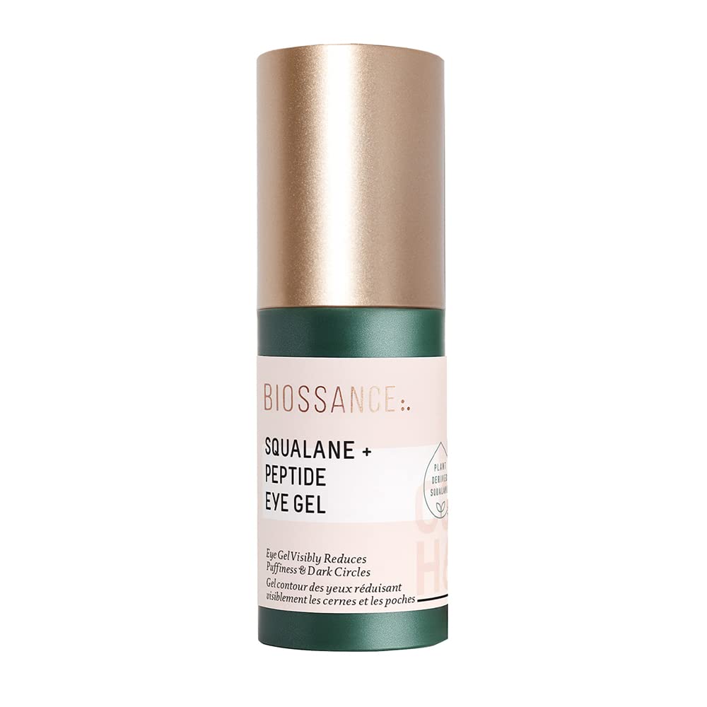 Biossance Squalane + Peptide Eye Gel - Ultra-Hydrating Under Eye Cream - Reducerar Puffiness & Dark Circles - Eye Wrinkles Repair Moisturizer - Anti Aging & Hydrating, Day & Night Cream - 0.5oz