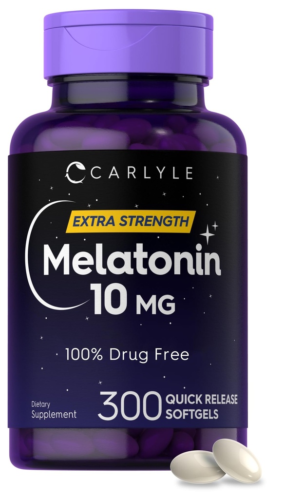 Carlyle Melatonin 10mg | 300 Softgels | Extra styrka stöd för vuxna | Icke-GMO, Gluten fri tillägg