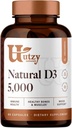Utzy Naturals D3 5 000 IE | Vitamin D Cholecalciferol | Made in USA | 3rd Party Tested | 60 kapslar