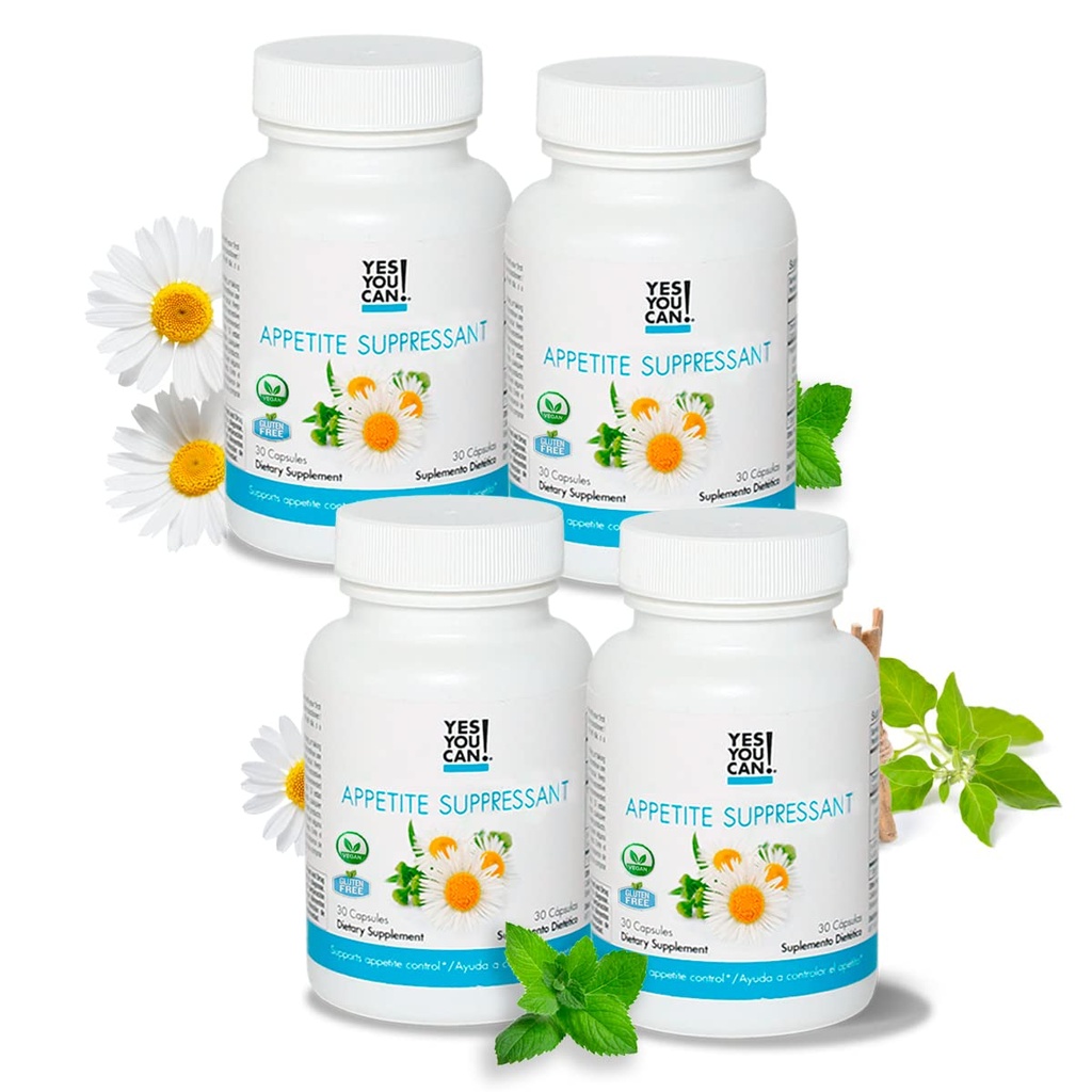 Ja du kan! Appetite Support för kroppsvikthantering - Hälsosamt förhållande med mat - Inkluderar naturliga ingredienser: 5-HTP, Lemon Balm, Chamomile Extract - 30 kapslar, 4 Pack