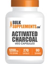 BulkSupplements.com aktiverade kolkapslar - Coconut Charcoal, aktivt kol för njurstöd, aktiverade kolpiller - Vegan, 3 kapslar per portion (1200mg), 270 Veg kapslar
