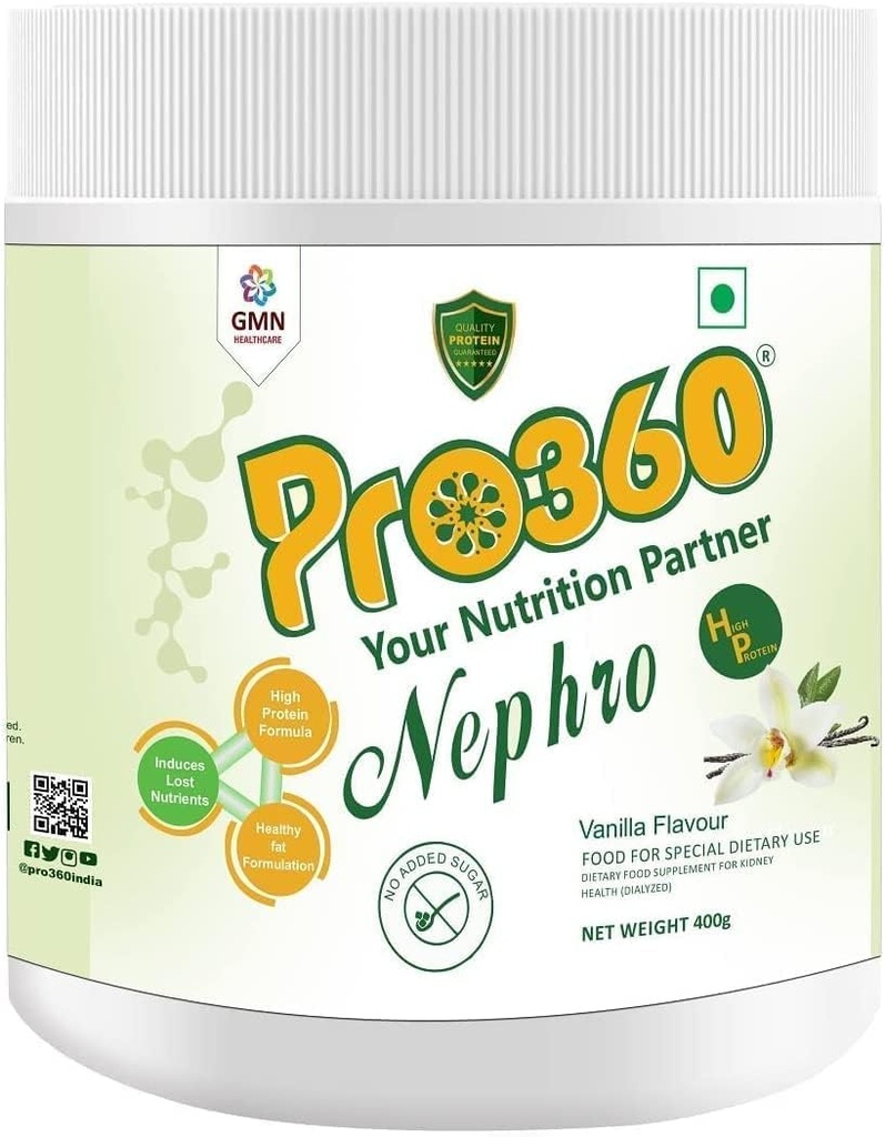 Nephro HP - Dialysis Care Nutritional Protein Drink (Vanilla Flavour) No Added Sugar, Special Dietary Supplement för njur/Renal Health, 400 Gm