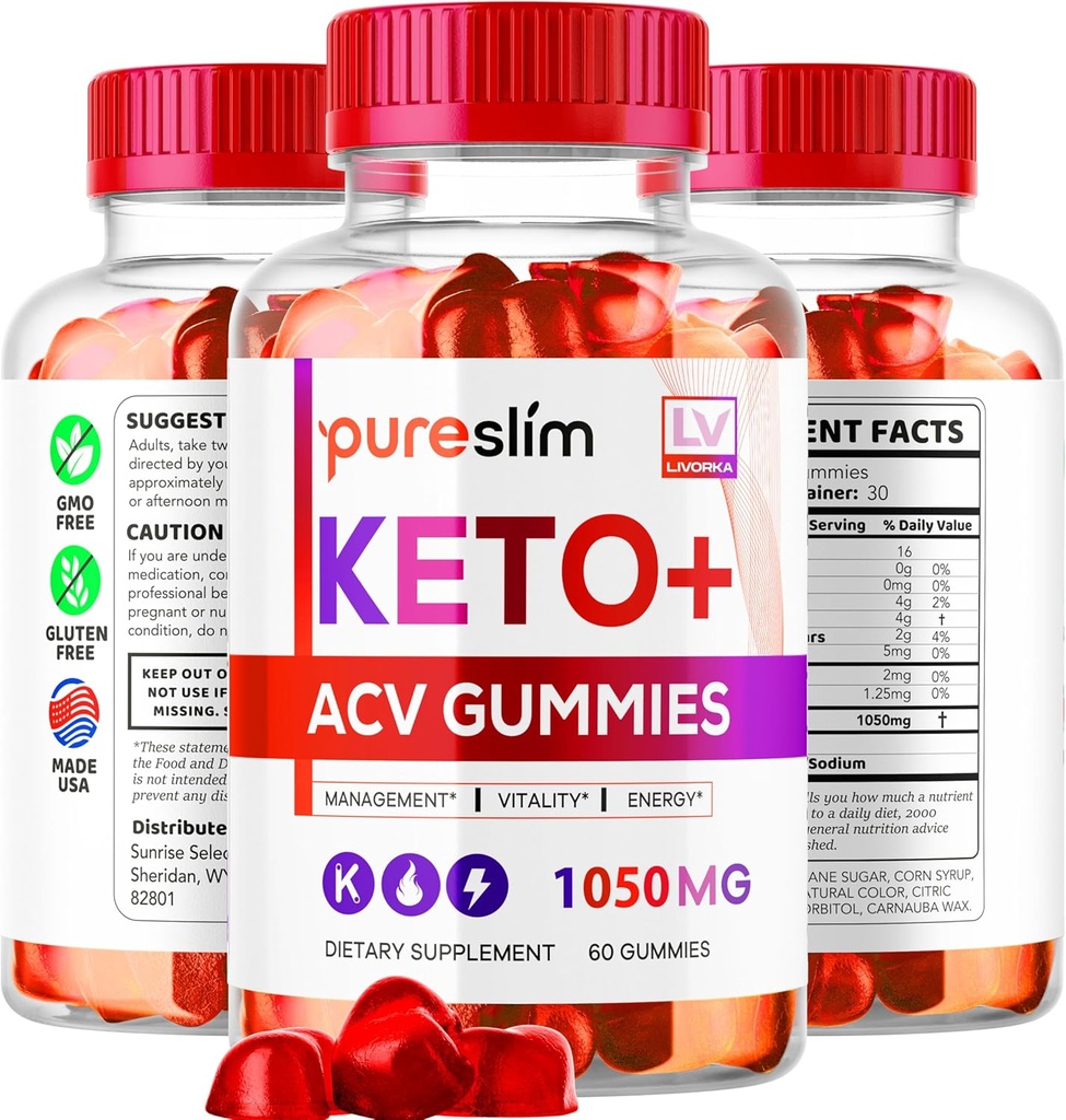 3 Pack - PureSlim KetoACV Gummies 1050MG, Supplement Advanced Formel, 180 Gummies för 3 månader