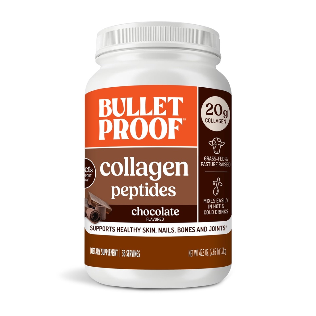 Bulletproof Chocolate Collagen Protein Powder med MCT Oil, 19g Protein, 42.3 Oz, Value Size, Collagen Peptides och Aminosyror för hälsosam hud, ben och gemensamma