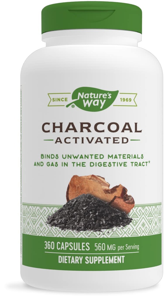 Naturens sätt aktiverat kol, binder oönskade material och gas i Digestive Tract *, 560 mg per 2-Capsule Servering, 360 kapslar (Packaging May Vary)