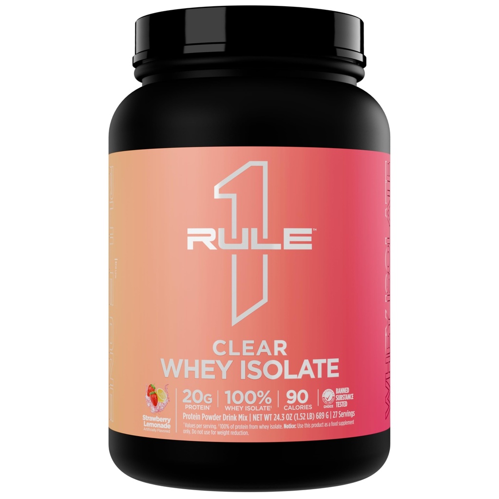 Regel 1 Clear Whey Isolate - 20 g All-whey Isolate Protein, Over 9g EAAs, 300mg Electrolyte Minerals, 90 kalorier, ljus, skarpa och uppfriskande smak (27 portioner, jordgubbslemonad)