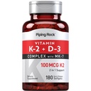 Piping Rock Vitamin K2 D3 Supplement | 100 mcg | 180 Softgels | Komplex med MK7 | Non-GMO, Gluten Free