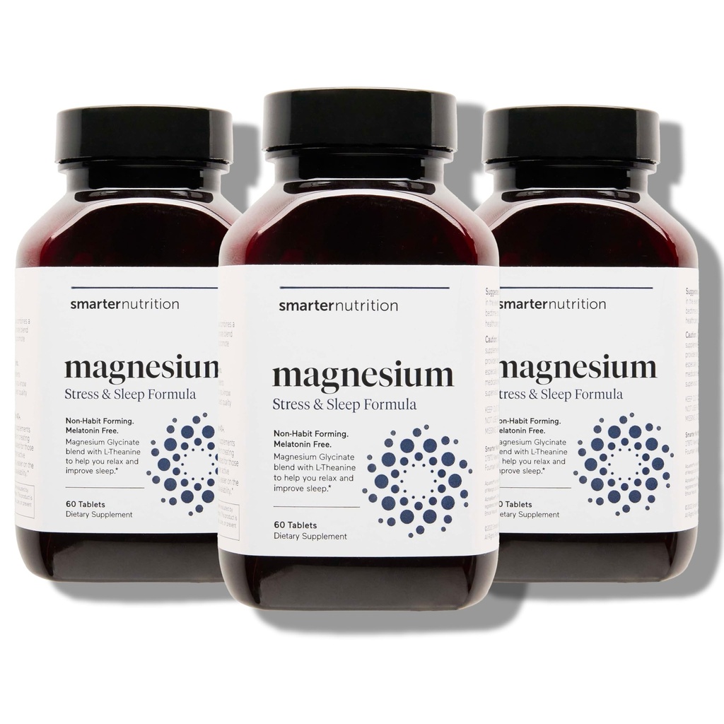 Smarter Nutrition Magnesium Complex - Chelated Magnesium Glycinate with Citrate, Malate and L-Theanine for Sleep, Muscle Relaxation and Stress Support - Non-GMO - 360 Tablets[180DaySupply]