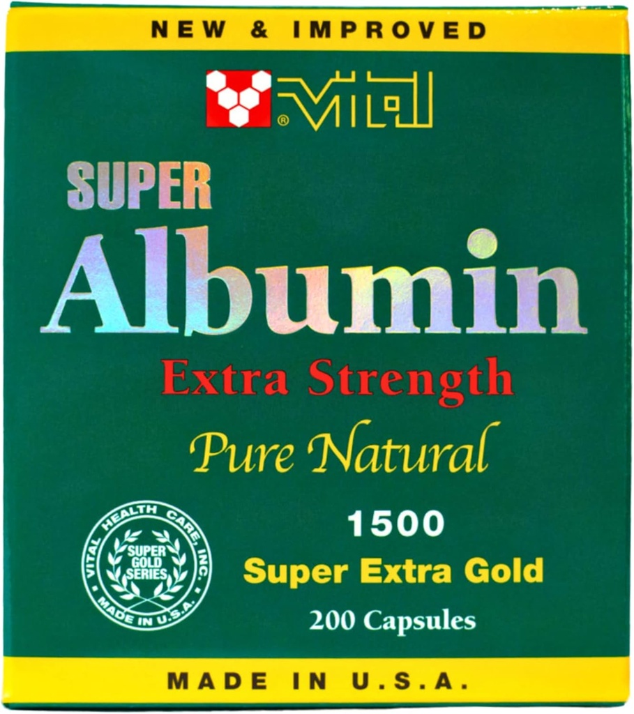 Ny och förbättrad Super Albumin Gold Extra Strenth 1500 mg 200 kapslar