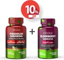 ORZAX Ginseng, 30% Ginsenosides, Premium 120 Vegetable Capsules och Elderberry Capsules, 2000mg 60 Vegetabiliska kapslar, Bundle