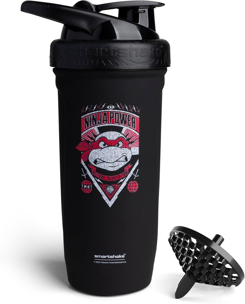Smartshake TMNT Ninja Power Reforce Stainless Steel Protein Shaker Bottle 900 ml | 30 oz - Leakproof Screw-on Lid - BPA Free - Unisex - Svart