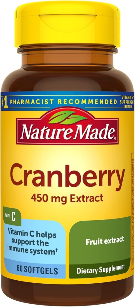 Nature Made Cranberry med vitamin C, kosttillskott för immun och antioxidantstöd, 60 Softgels, 30 dagars leverans