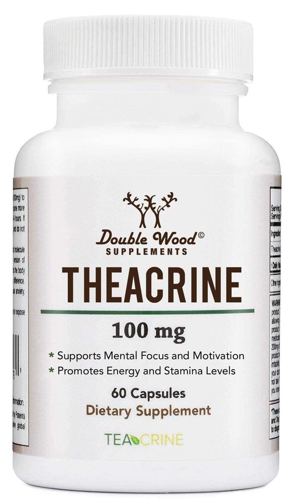 Theacrine (Teacrine) 100 Mg, 60 Capsules - Energi och Focus Supplement (liknande koffeinpiller men mer subtila och längre varaktiga) Icke-GMO och Gluten Free genom Double Wood