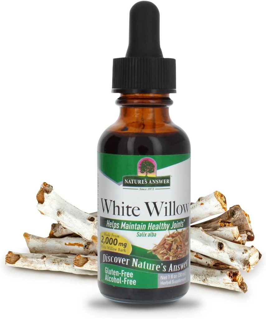 Natursvar White Willow Bark Extract 1 Ounce - Alcohol Free, Non GMO, Gluten Free, Vegetarian - Daglig tillskott för gemensamt stöd och funktion - Tillverkad i USA, Organic White Willow Bark