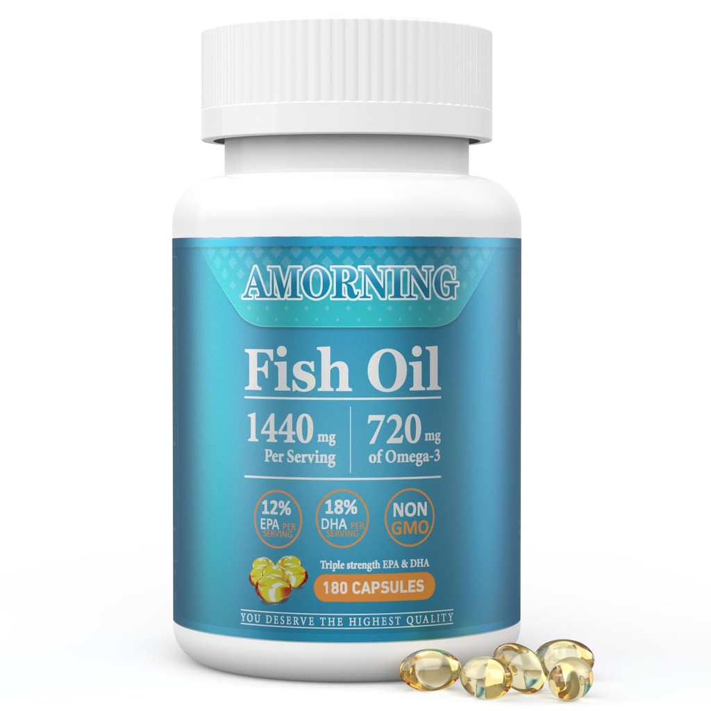 Fish-Oil Omega3-Fatty Acids-Supplement Small-Softgels - 180Count 1440mg för Hälsosamma Hjärta Hjärnögon Stöd Hög EPA DHA Lätt att Svälja