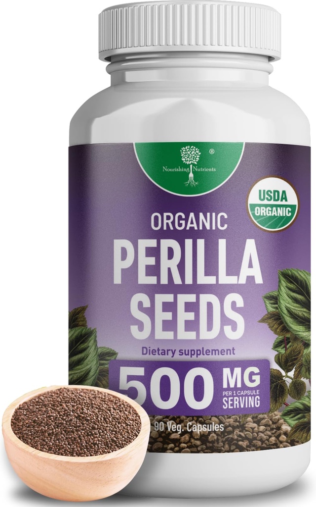 Organisk Perilla Seed Extract med 9% Rosmarinic Acid - USDA Certified - Allergy Relief, Respiratory och Immunity Booster-T2 Cytokines, Naturligtvis upptar Luteolin - 500mg 90 kapslar