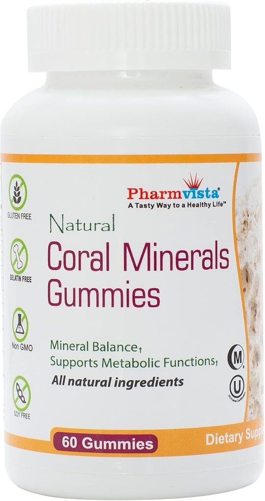 Coral Calcium Gummies med spårmineraler - Tasty, Vegan, Gluten Free Gummies med Natural Calcium & Vitamin D3, 60 Count