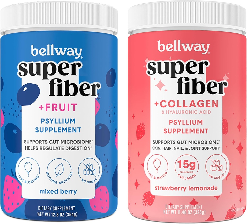 Bellway Super Fiber Powder + Frukt, Mixed Berry Super Fiber Powder + Collagen, Strawberry Lemonade
