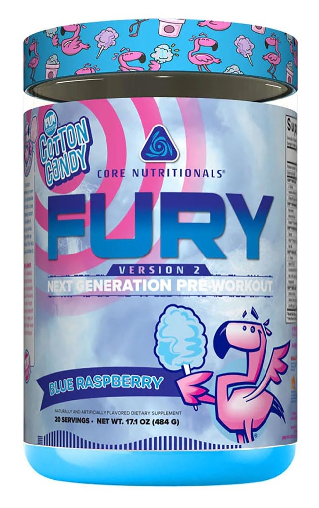 Core Nutritionals Fury V2: Pre-Workout Powder to Maximize Performance in The Gym W/Zum-XR® Caffeine, L-CItruline, and Alpha GPC (40 Scoops) (Fun Sweets™ Blue Raspberry)