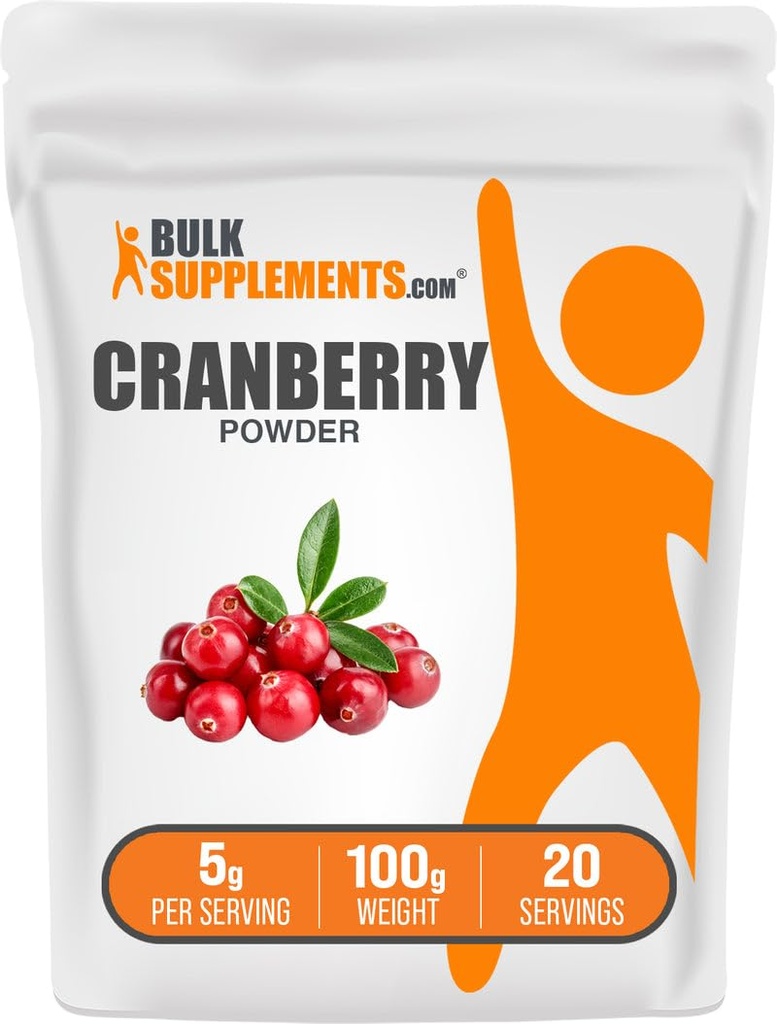 BulkSupplements.com Cranberry Powder - Cranberry Supplements for Women & Men, Air Dried Cranberries - Unsweetened & Gluten Free, 5g per Serving, 100g (3.5 oz) (Pack of 1)