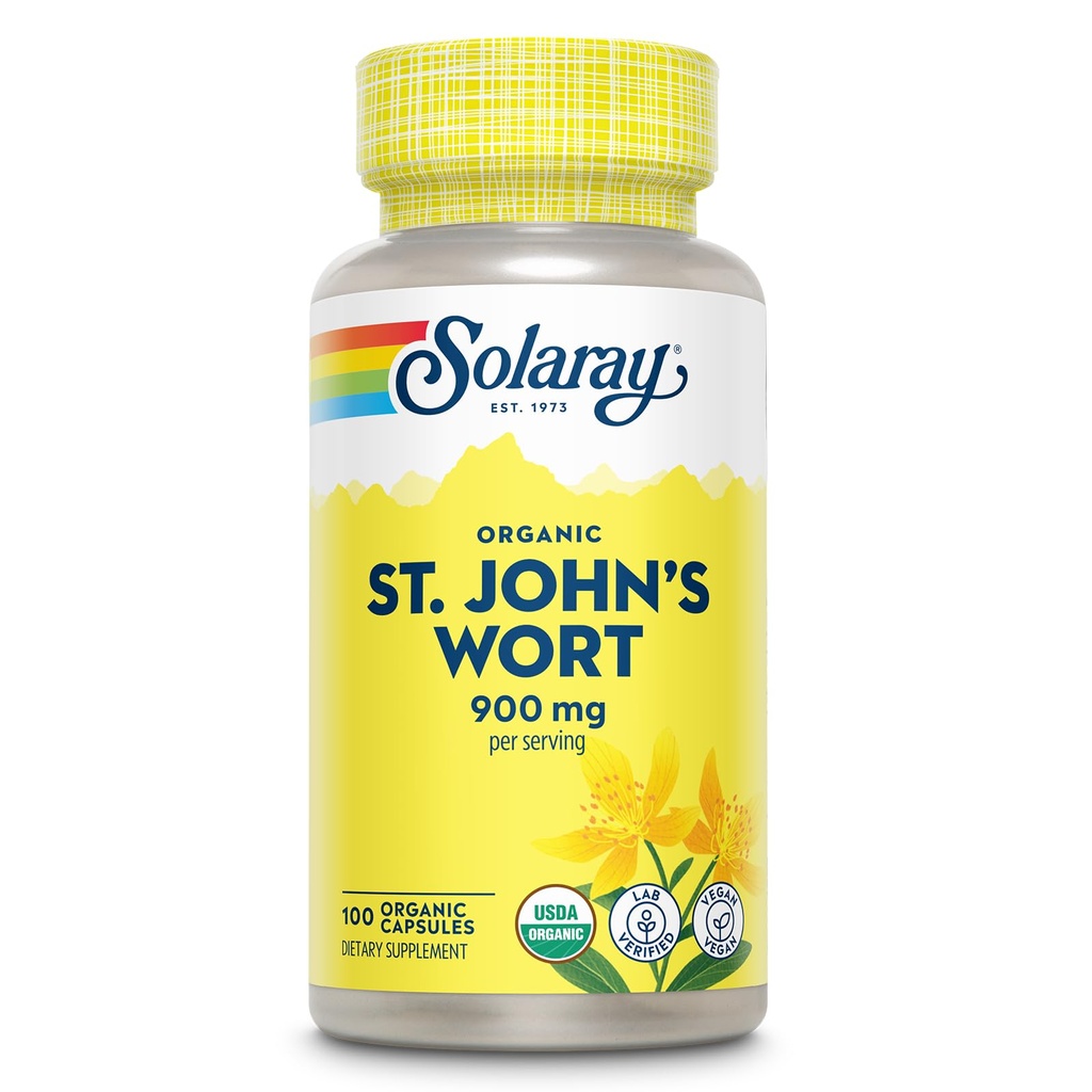 SOLARAY St John's Wort Aerial 450mg | Herbal Support för humör, hjärnhälsa och hälsosam sömn | 100% Vegan, icke-GMO | 100ct