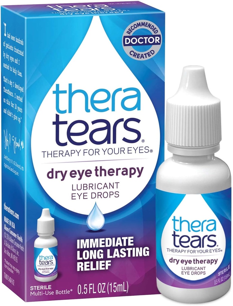 TheraTears Dry Eye Therapy Eye Drops Bundle med 1,0 Fl Oz och 0,5 Fl Oz Bottles