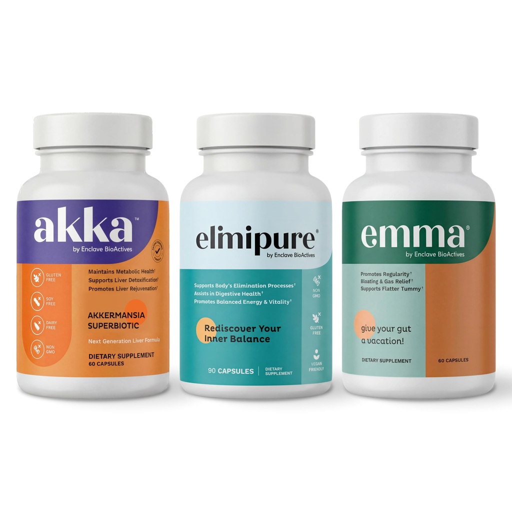 Emma Gut Health & Elimipure Gut Cleanse & Akka Liver Cleanse - 3-i-1 Detox Bundle för Digestive Balance, Regularity & Metabolism Support | Stöder Avfall Elimination & Microbiome Health