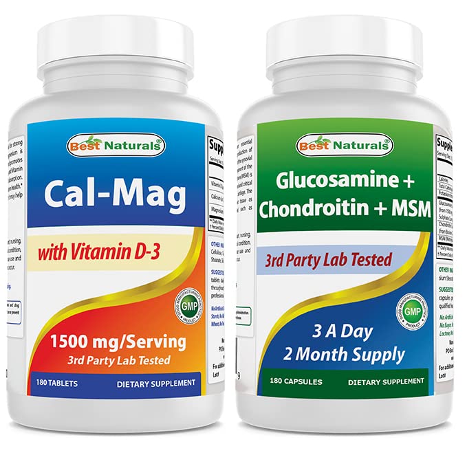 Bästa Naturals Calcium Magnesium med vitamin D3 1500mg & Glukosamin Chondroitin och MSM