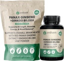 Panax Ginseng & Ginkgo Biloba Supplement for Energy, Focus & Brain Health | Koreanska Röda Ginseng-kapslar för minne, stressavlastning och cirkulation | Naturligt kognitivt stöd | 60 greve | Made in USA