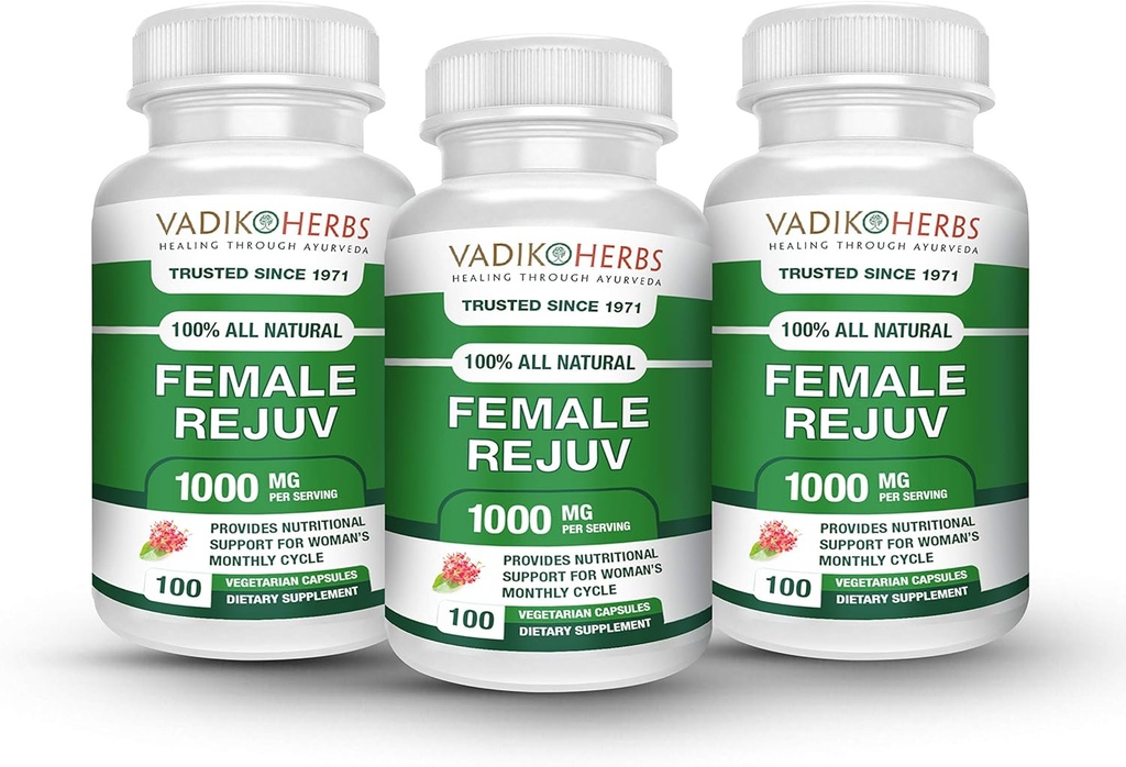 Kvinnlig Rejuv av Vadik Herbs | Herbal Behandling för PMS Relief Supplement Premenstrual Cycle Support | Herbal Formel Komplex för Menstrual Cramp & Periods | Naturligt balans Hormoner (3 Pack)