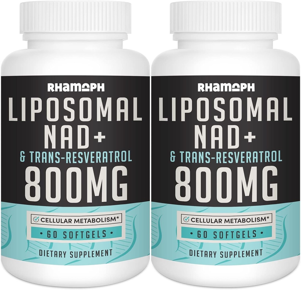 Liposomal NAD + 800 mg med Trans-Resveratrol 300 mg, Max Absorption, Faktisk NAD + Boosting Supplement for Healthy Aging, Cellular Energy, DNA Repair, Longevity - 120 Softgels