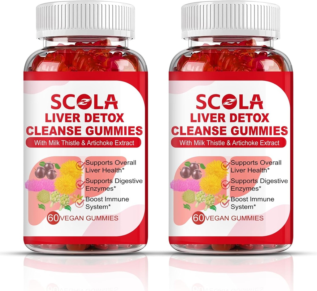 SCOLA Liver Cleanse Detox & Repair Gummies, Liver Support Supplement Inkluderar mjölk Thistle Extract med Silymarin, Dandelion, Chicory Root, Liver Health Supplements, 120 Count