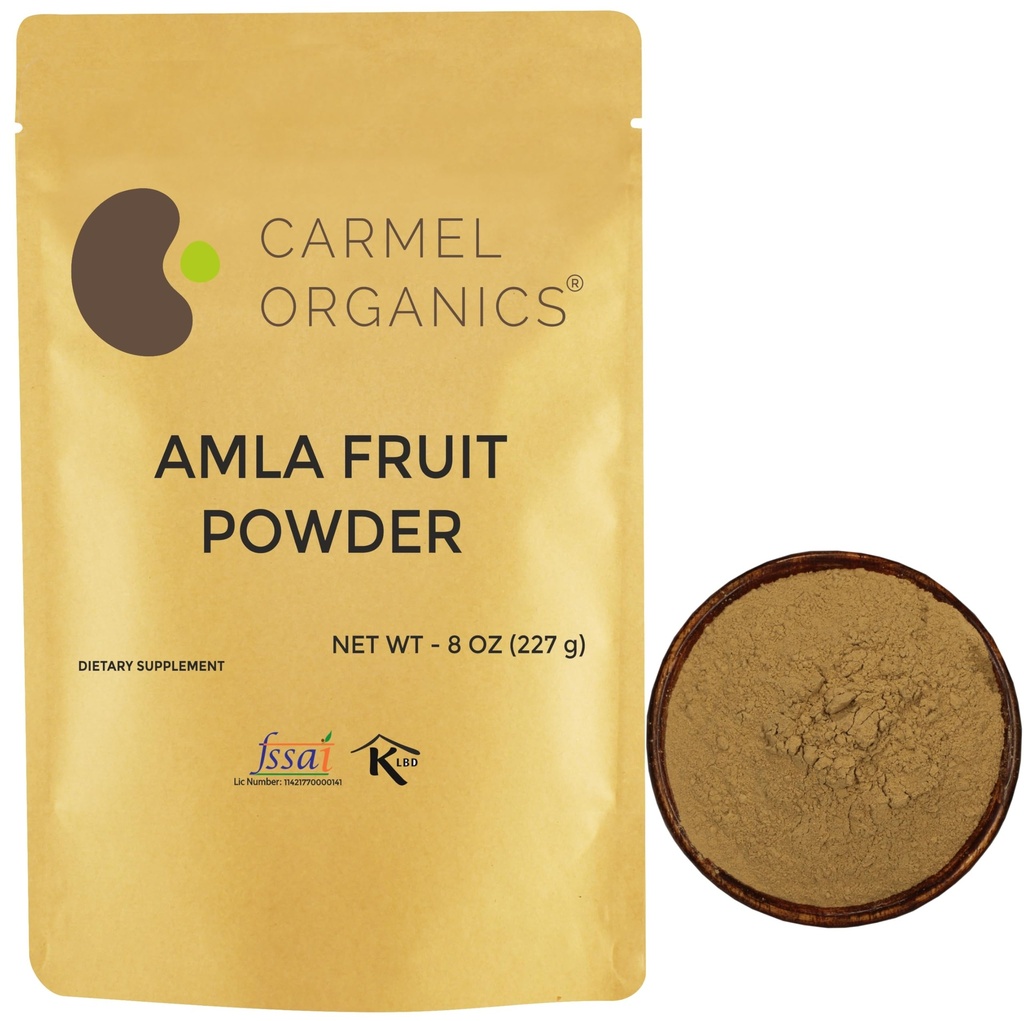 CARMEL ORGANICS Amla/Amlaki (Emblica officinalis) Fruit Powder (8 Ounces) for Hair Care, Skin and Wellness | Natural, Non GMO | No Added Preservatives