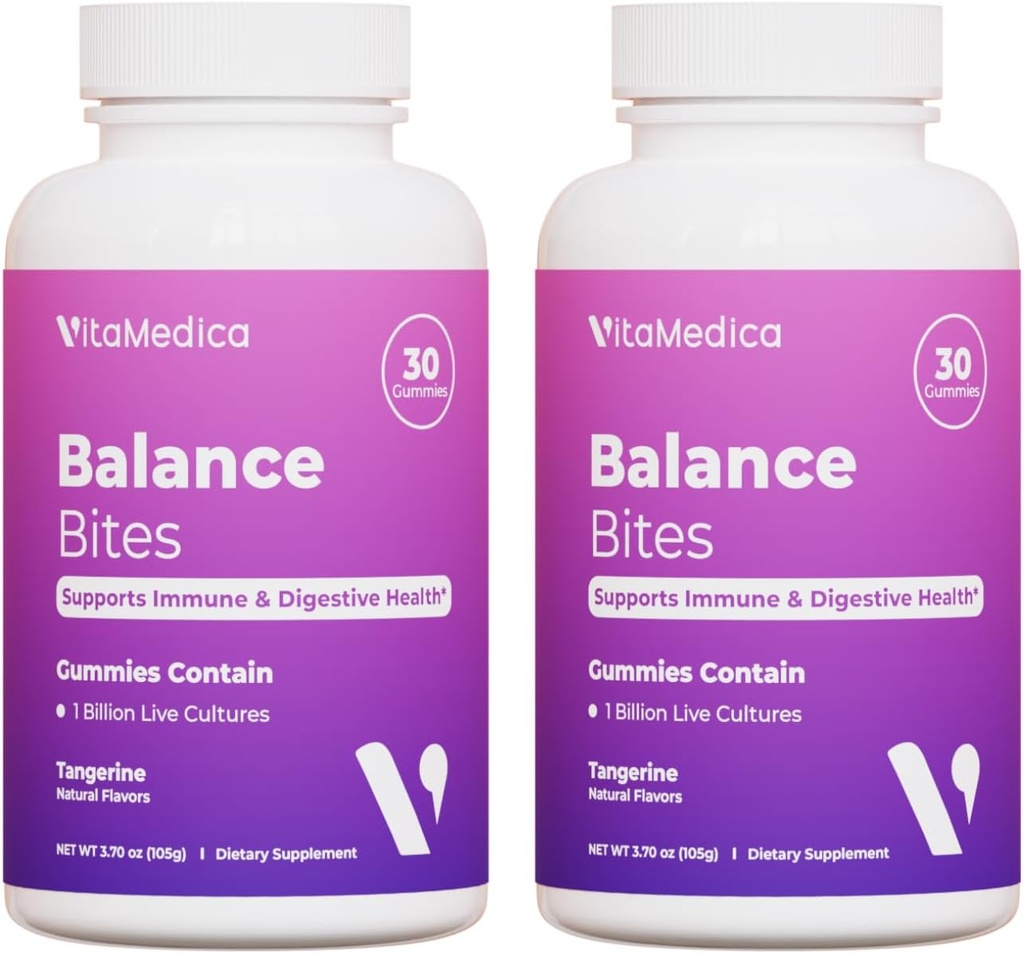 VitaMedica Balance Bites - Probiotiska Gummies för Digestive Support, Immune & Gut Health - 1 miljarder CFU Ingen kylning krävs - 60 Gummies (2 Pack)