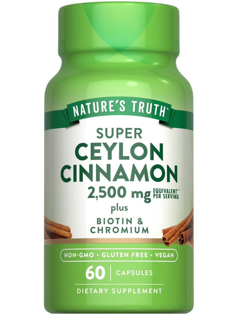 Naturens Sanning Ceylon Cinnamon kapslar | 2500mg | plus Chromium och Biotin | 60 greve | Vegan, icke-GMO & Gluten fri tillägg