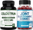 Colostrum (120 greve) Bovine Colostrum Capsules for Adults and Glucosamine Chondroitin (60 Gummies) Joint Supplements for Men & Women with Delicious Raspberry Flavor - Vegan Safe & Made in USA