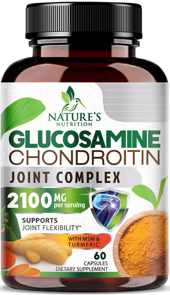 Glukosamin Chondroitin MSM 2100mg Complex - Gemensamt stöd tillskott för gemensam rörlighet och komfort för män och kvinnor med gurkmeja & Boswellia, Triple Strength Glucosamine Supplements - 60 kapslar