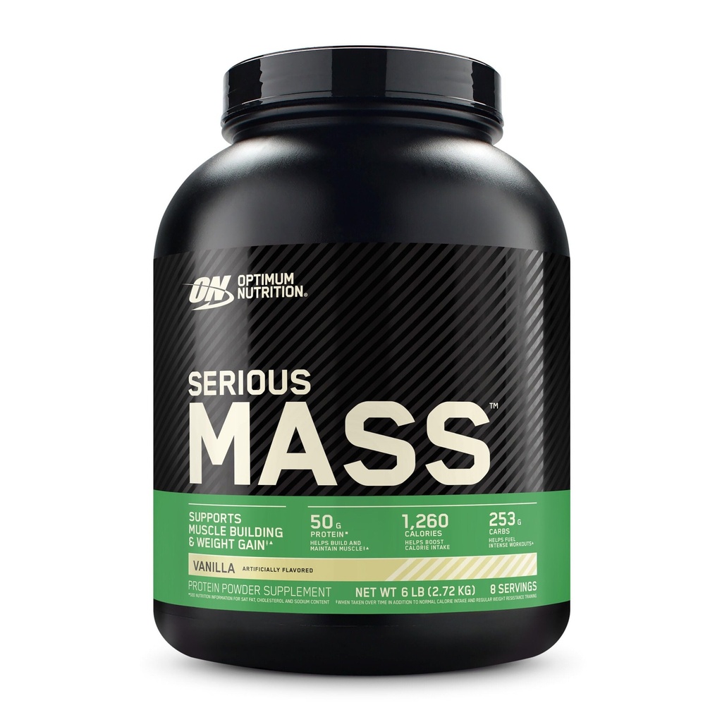 Optimum Nutrition Serious Mass, Weight Gainer Protein Powder, Mass Gainer, Vitamin C och Zink för Immune Support, Kreatin, Vanilla, 6 pund (Packaging May Vary)