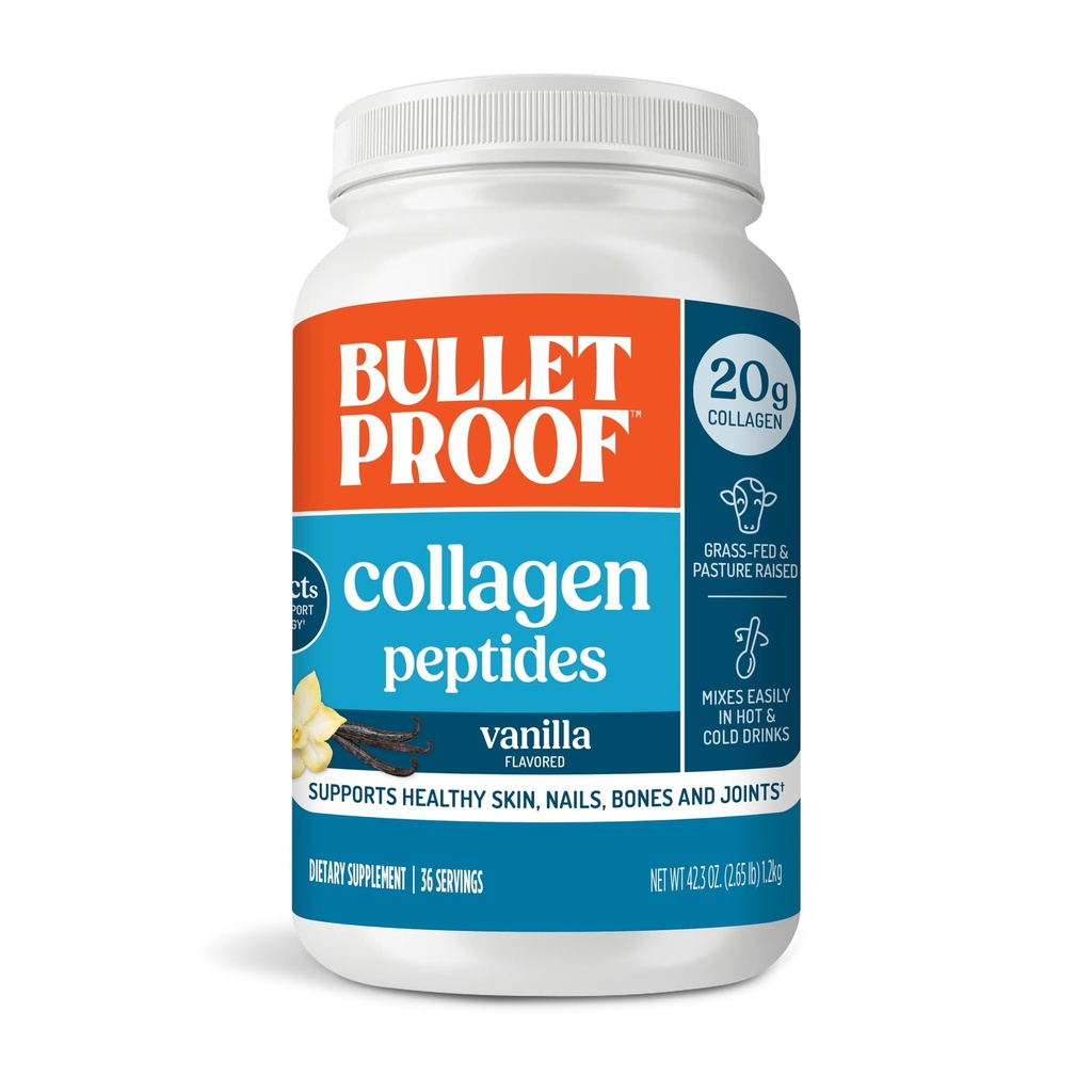 Bulletproof Vanilla Collagen Protein Powder with MCT Oil, 19g Protein, 42.3 Oz, Value Size, Collagen Peptides and Amino Acids for Healthy Skin, Bones and Joints