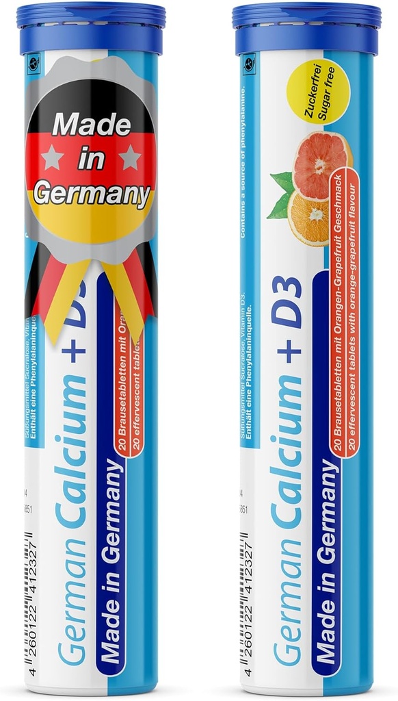 Tyska kalcium + VIT. D - 40 vegetariska drycker - Orange-Grapefrukt smak - tillverkad i Tyskland